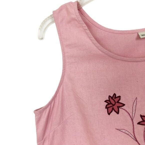 White Stag Vtg Y2K Pink Floral Appliqué Tank Top Women’s Large Linen Blend - Picture 5 of 8
